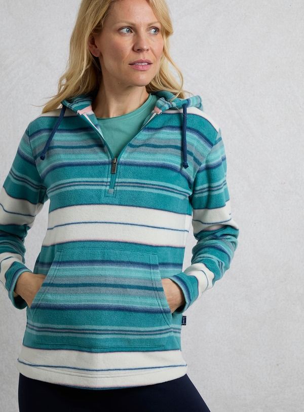 ウィアードフィッシュ レディース アウター パーカー・スウェット フリース Weird Fish Lana 14 Zip Stripe Microfleece Hoodie Lagoon Blue ブルー
