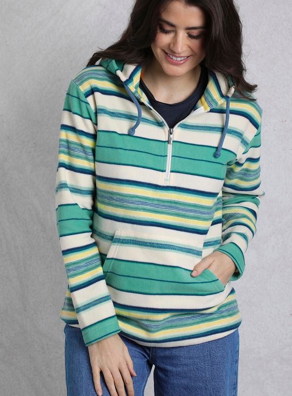 ウィアードフィッシュ レディース アウター パーカー・スウェット フリース Weird Fish Lana 14 Zip Stripe Microfleece Hoodie Aqua Marine アクア