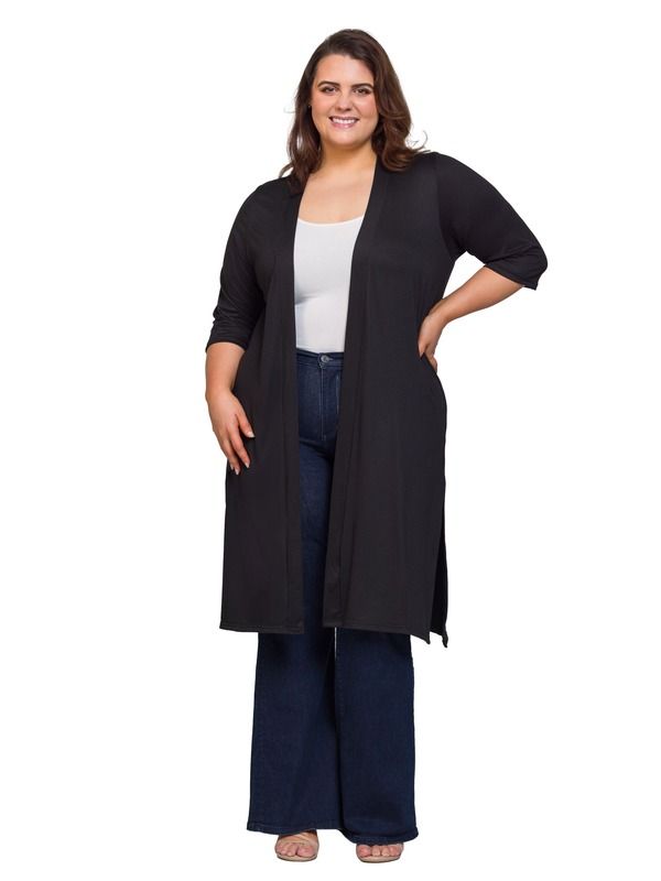 24 セブンコンフォート レディース アウター ジャケット・ブルゾン ひざ丈 カーディガン 24seven Comfort Apparel Open Front Knee Length Duster Cardigan Black ブラック