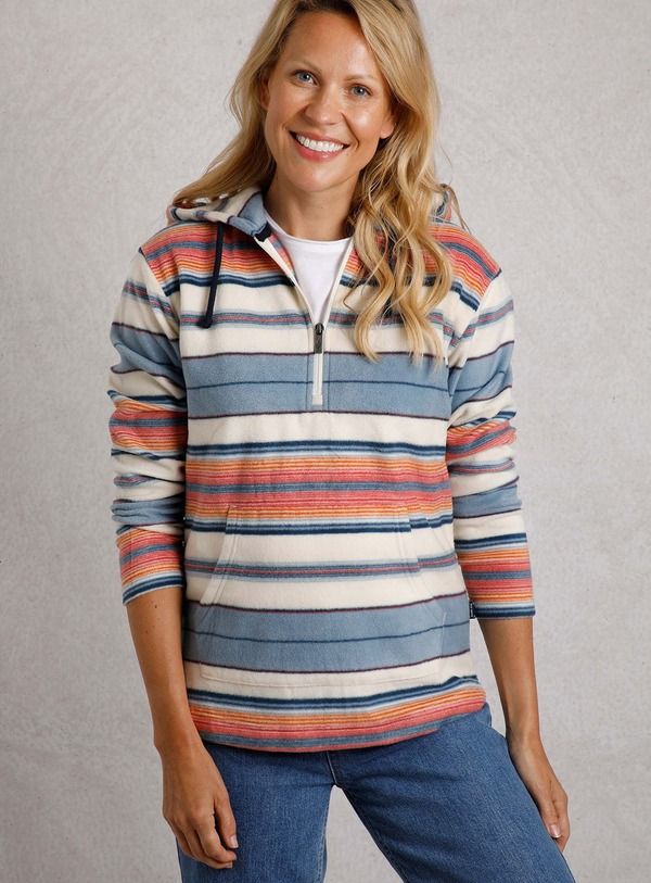 ウィアードフィッシュ レディース アウター パーカー・スウェット フリース Weird Fish Lana 14 Zip Stripe Microfleece Hoodiecru エクリュ