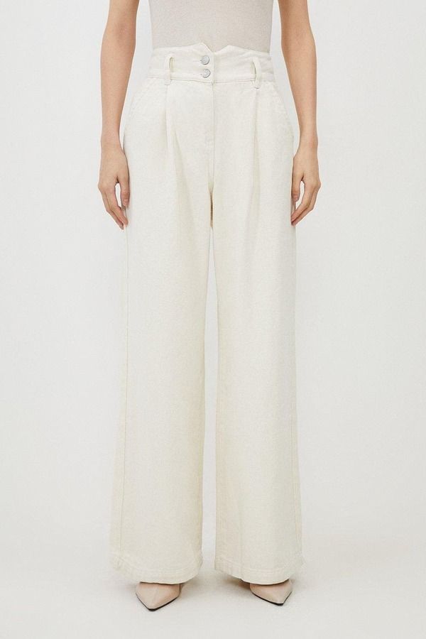 カレンミレン レディース ボトムス デニムパンツ ワイドレッグ ジーンズ Karen Millen High Waistedenim Wide Leg Jeans Cream クリーム