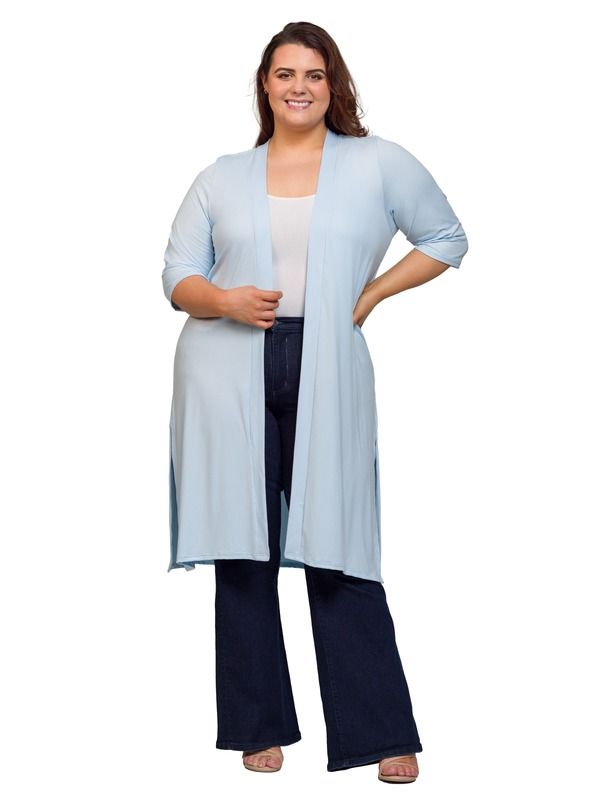 24 セブンコンフォート レディース アウター ジャケット・ブルゾン ひざ丈 カーディガン 24seven Comfort Apparel Open Front Knee Length Duster Cardigan Blue ブルー