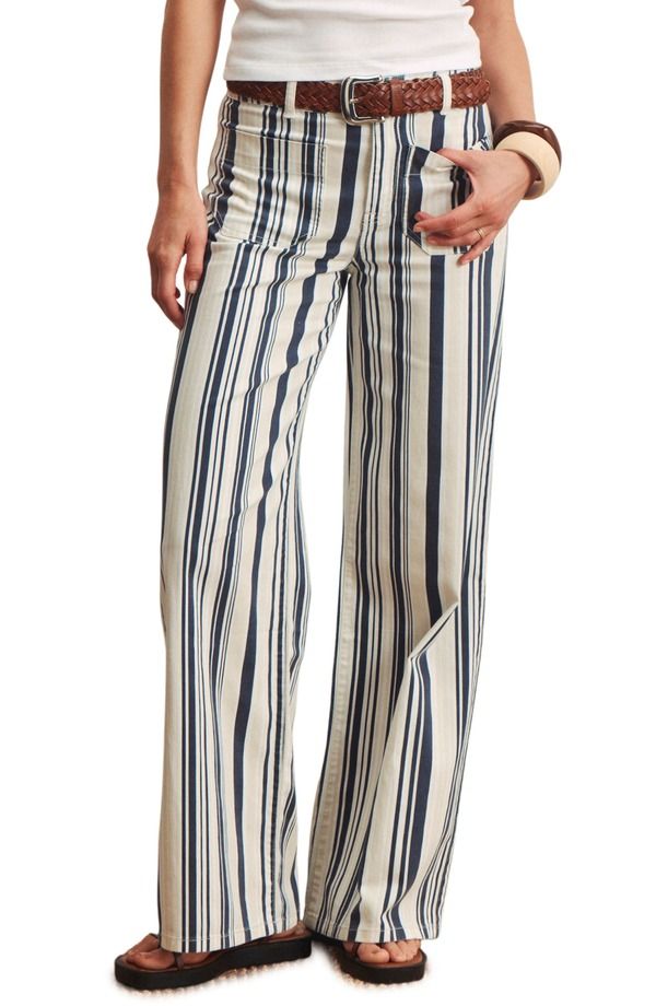 サンクチュアリー レディース ボトムス デニムパンツ ワイドレッグ ジーンズ Sanctuary The Marine Stripe Patch Pocket Wide Leg Jeansail Blue Stripe ブルー