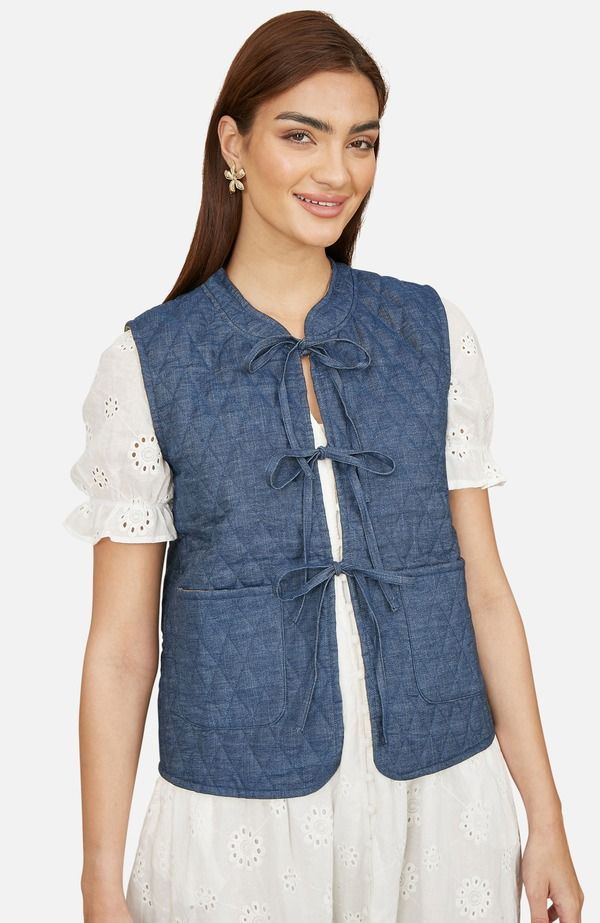ユミキム レディース アウター ジャケット・ブルゾン キルティング コート Yumi Reversible Quilted TieFront Waistcoat Blue ブルー