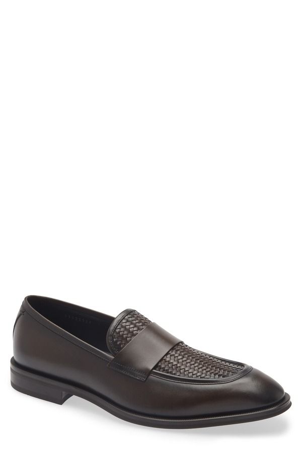 ボス メンズ シューズ ローファー BOSS Derrek Woven Loafer Dark Brown ブラウン