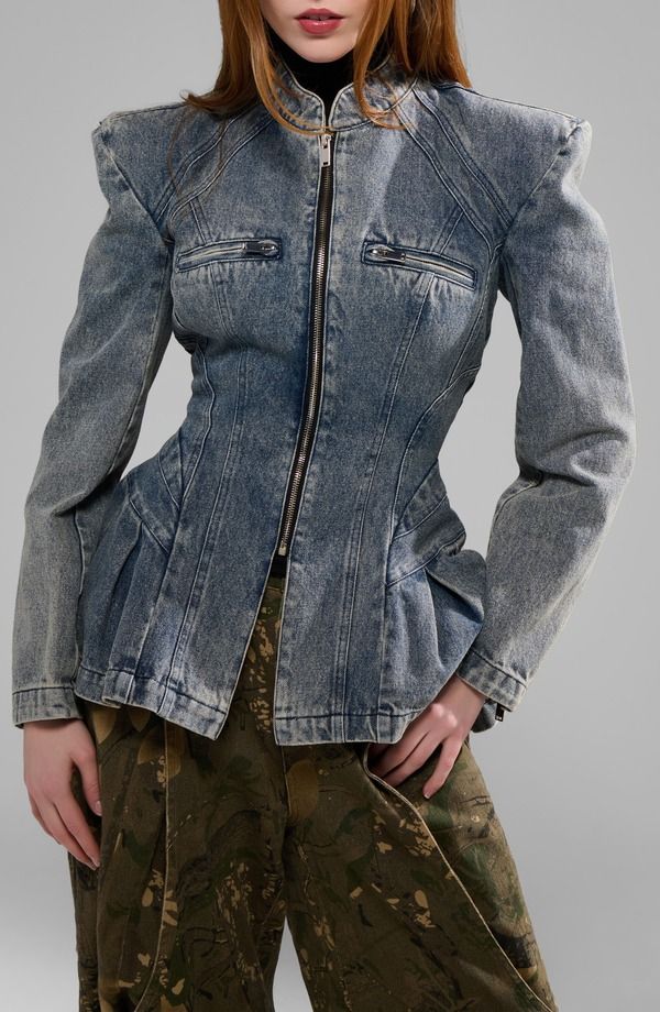 アザレア ワン レディース ボトムス デニムパンツ ジャケット AZALEA WANG Virelle Structuredenim Peplum Jacket Denim デニム