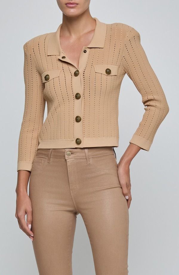 ラジャンス レディース アウター パーカー・スウェット カーディガン ニット LAGENCE Risa Snap Front Pointelle Knit Cardigan Light Almond Gold ゴールド