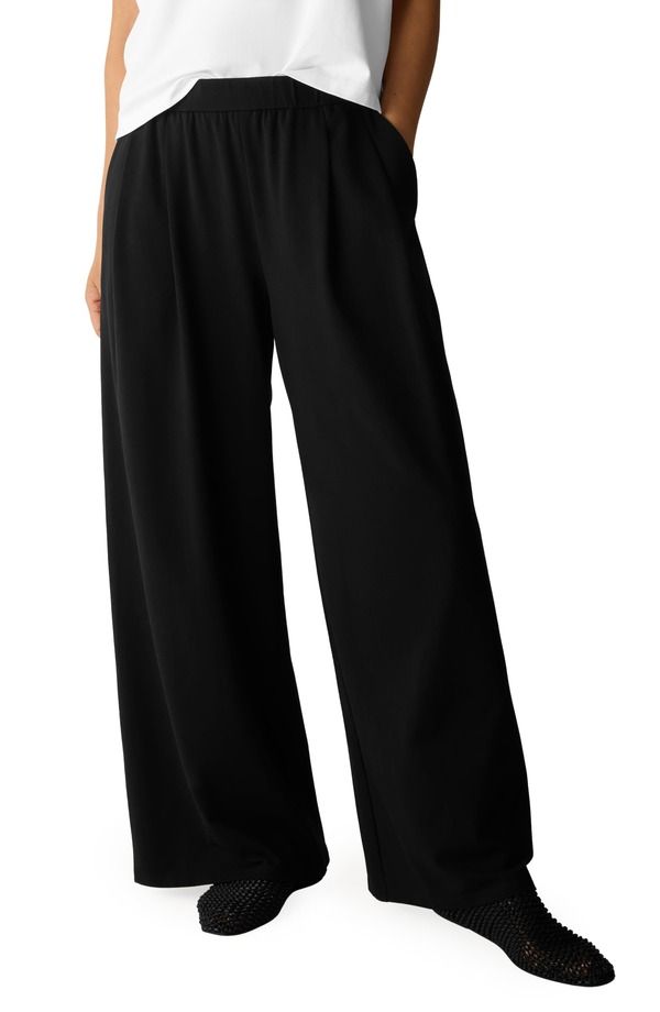 エイリーンフィッシャー レディース ボトムス レギンス ワイドレッグ パンツ コットン Eileen Fisher Stretch Organicotton Wide Leg Pants Black ブラック