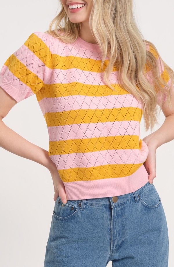 アイザック・ミズラヒ レディース アウター パーカー・スウェット セーター Isaac Mizrahi New York Pointelle Puff Sleeve Sweater Pink Orange ピンク