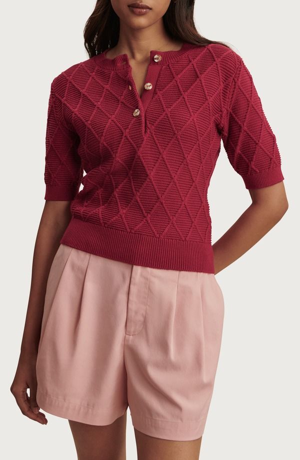 バーレイ レディース アウター パーカー・スウェット セーター ニット Varley Merryn Diamond Knit Sweaterich Raspberry