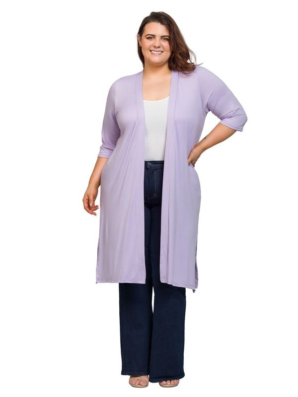 24 セブンコンフォート レディース アウター ジャケット・ブルゾン ひざ丈 カーディガン 24seven Comfort Apparel Open Front Knee Length Duster Cardigan Lilac ライラック