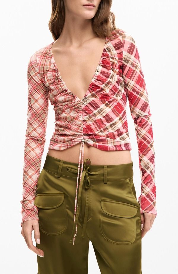 デジグアル レディース アウター パーカー・スウェット ギャザー シャツ Desigual Ruched Front Long Sleeve Shirt Red レッド