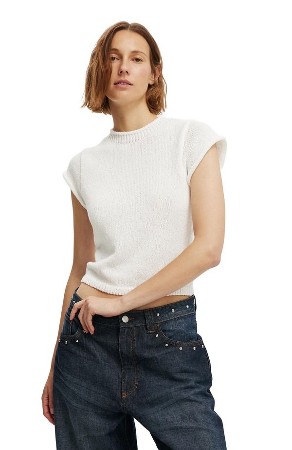 コットンオン レディース アウター パーカー・スウェット ショートパンツ ニット Cotton Womens Textured Shortsleeve Knitoporcelain