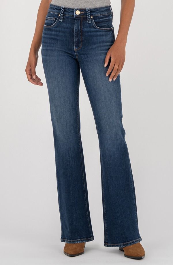 カットフロムザクロス レディース ボトムス デニムパンツ ハイウエスト ジーンズ KUT from the Kloth Ana Fab Braided Belt Loop High Waist Flare Jeans Enchantment