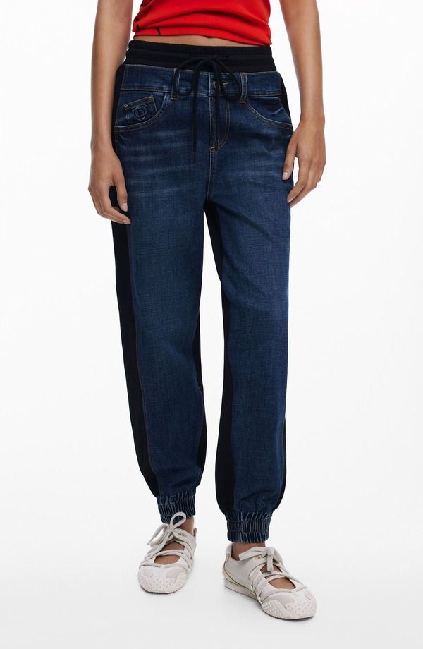デジグアル レディース ボトムス デニムパンツ ジョガーパンツ Desigual PullOn Mixed Media Denim Joggers Dark Blue ブルー
