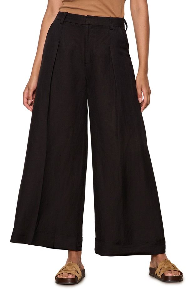 サンクチュアリー レディース ボトムス レギンス ワイドレッグ パンツ リネン Sanctuary Terrace Linen Blend Wide Leg Pants Black ブラック