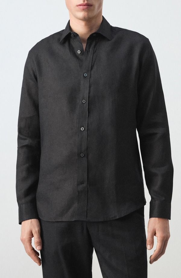 マンゴ メンズ トップス シャツ レギュラーフィット リネン MANGO x Casperuud Regular Fit Linen ButtonUp Shirt Black ブラック