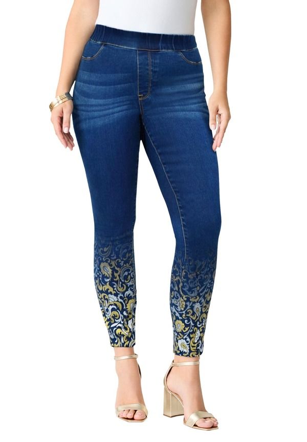 ロアマンズ レディース ボトムス デニムパンツ プラスサイズ Roamans Plusize 360 Stretch Jegging Metallic Paisley Ombre メタリック 20,506円