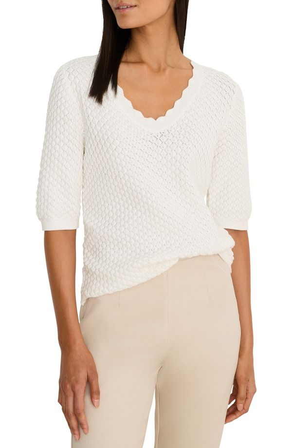ニックプラスゾーイ レディース アウター パーカー・スウェット セーター NICZOE Scallop Textured Sweater Paper White ホワイト