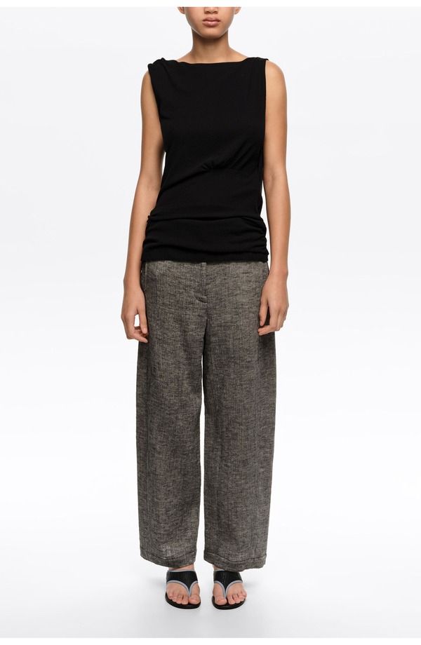 ビンバイローラ レディース ボトムス レギンス パンツ コットン リネン Bimba y Lola Cotton Linen Barreleg Trousers Grey グレー