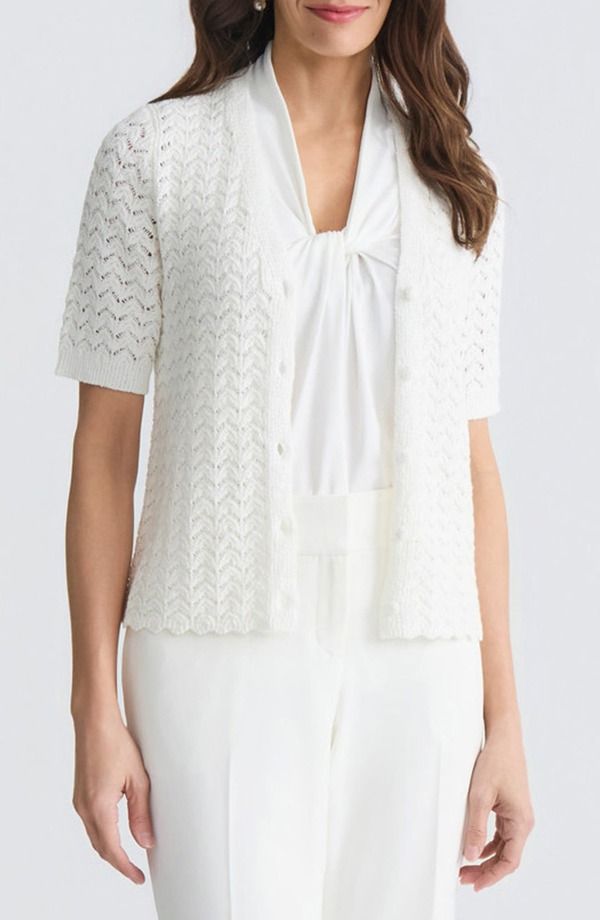 カスパール レディース アウター パーカー・スウェット カーディガン KASPER Texture Stitch Short Sleeve Cardigan Vanilla Ice