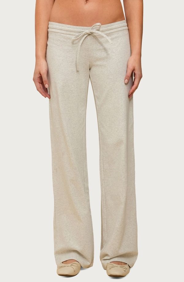 アディクテッド レディース ボトムス デニムパンツ ストレート コットン EDIKTED Claudia Stretch Cotton Drawstring Straight Leg Pants GrayMelange グレー