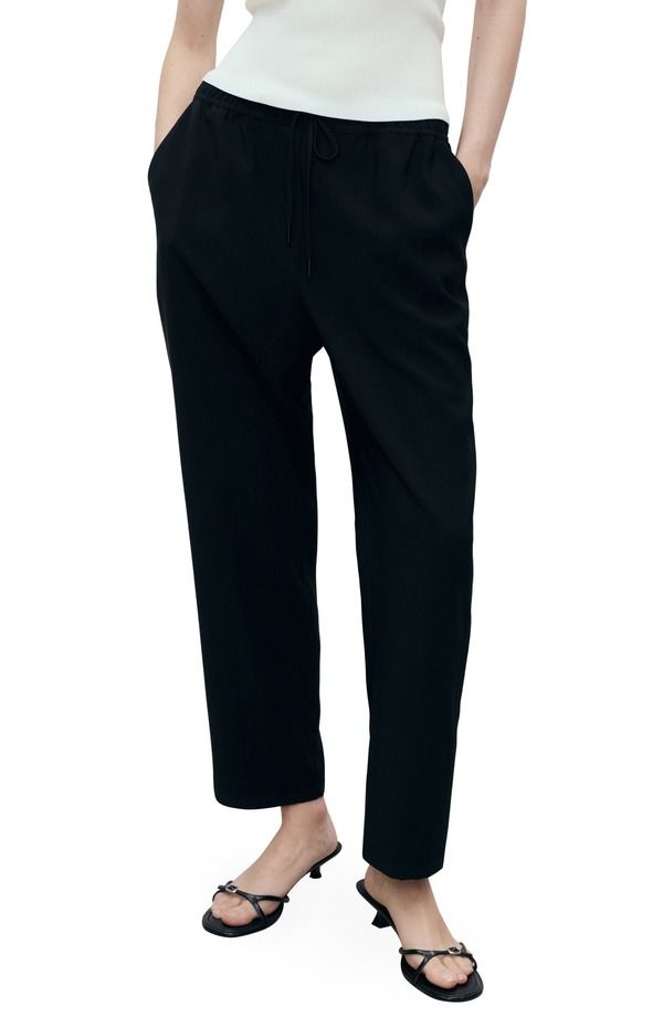 マンゴ レディース ボトムス レギンス パンツ MANGO Flowy Drawstring Pants Black ブラック