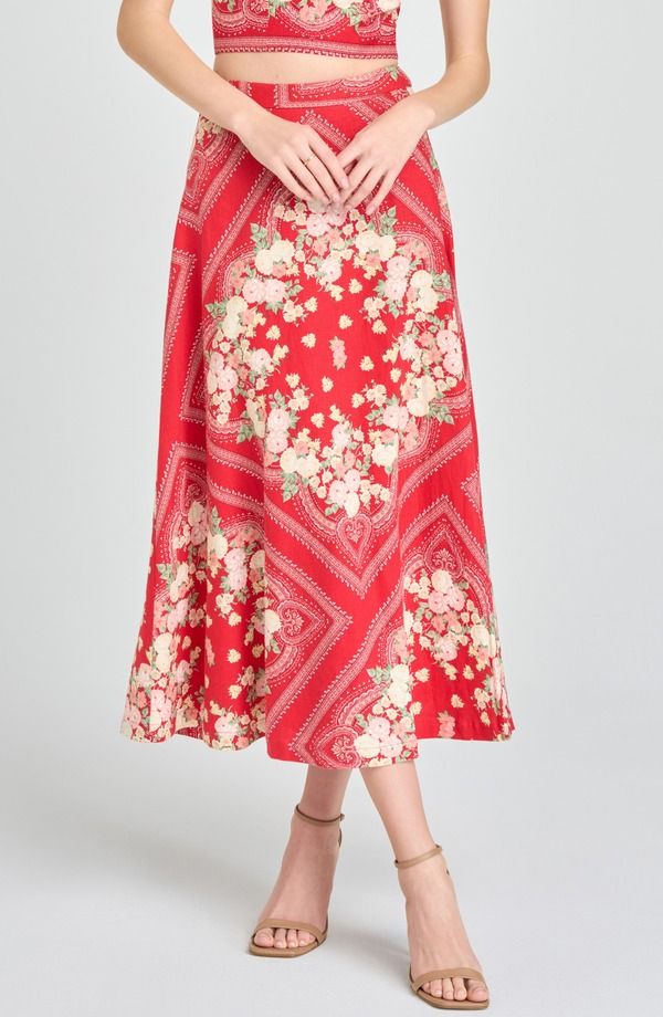 ワイフ レディース ボトムスカート ミディ リネン WAYF Edith Linen Blend Midi Skirt Red Scarf レッド