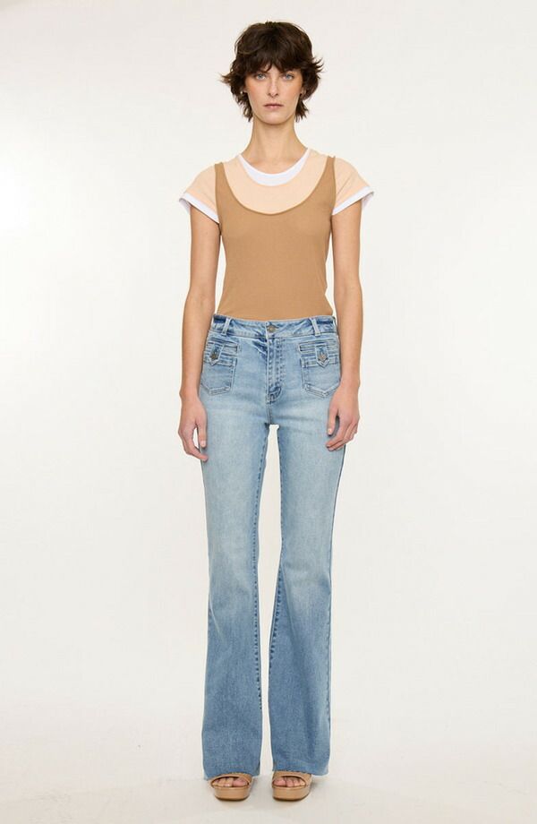 カンクン レディース ボトムス デニムパンツ ジーンズ KanCan Brooke High Rise Flare Jeans Medium Light Wash