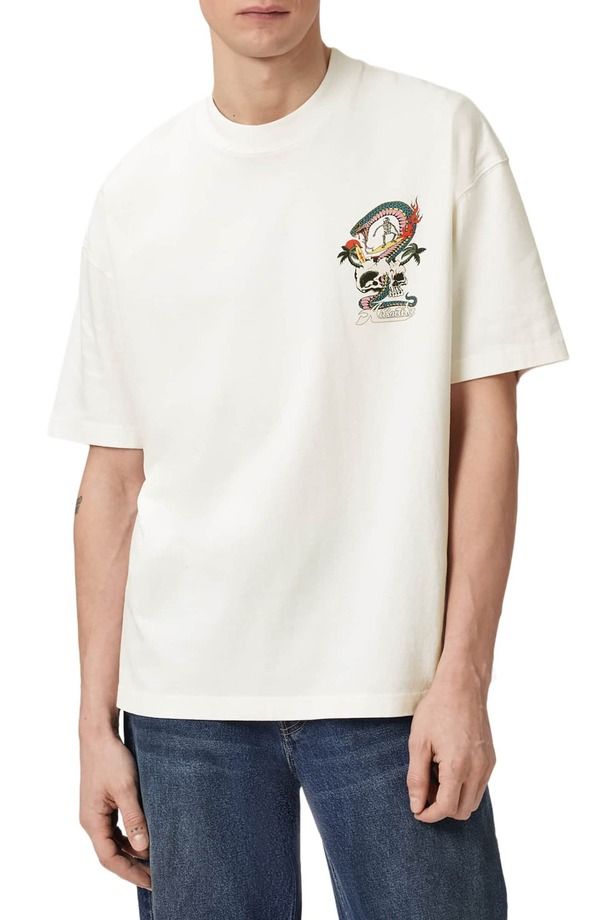 オールセインツ メンズ トップス Tシャツ クルーネック グラフィック AllSaintsnakepit Crewneck Graphic Tshirt Chalk White ホワイト