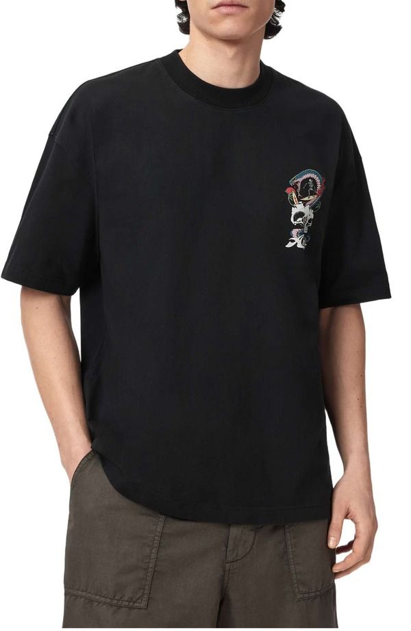 オールセインツ メンズ トップス Tシャツ クルーネック グラフィック AllSaintsnakepit Crewneck Graphic Tshirt Washed Black ブラック