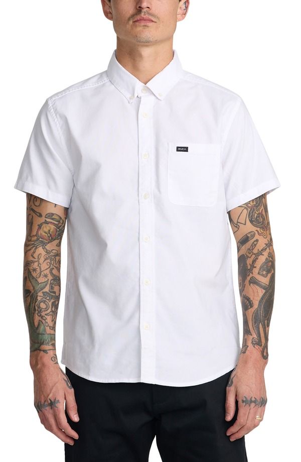 ルーカ メンズ トップス シャツ スリムフィット ダウン RVCA Thatll Do Slim Fit Solid Short Sleeve ButtonDown Shirt White New ホワイト