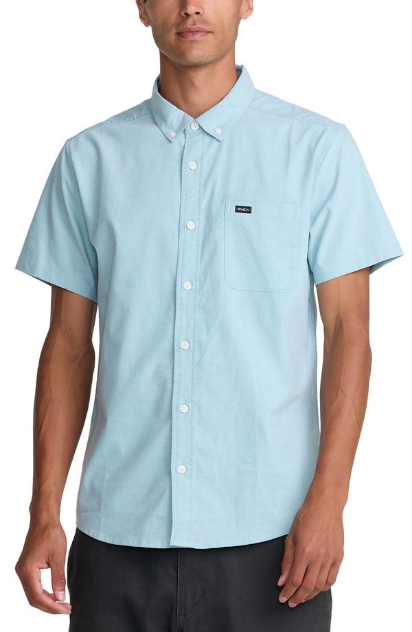 ルーカ メンズ トップス シャツ スリムフィット ダウン RVCA Thatll Do Slim Fit Solid Short Sleeve ButtonDown Shirt Deep Teal ティール