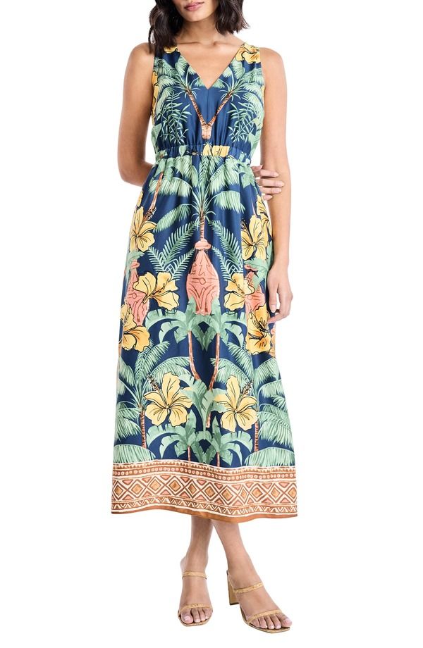 マギーロンドン レディース ボトムス カジュアルパンツ Vネック ミディワンピース ミディ Maggy London Botanical VNeck Midi Dress Titan Banana Cream クリーム