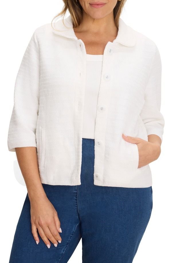 ニックプラスゾーイ レディース アウター ジャケット・ブルゾン ニット NICZOElbow Sleeve Textured Knit Jacket Paper White ホワイト