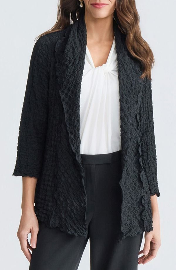 カスパール レディース アウター パーカー・スウェット カーディガン ニット KASPER Pucker Knit Cardigan Black ブラック