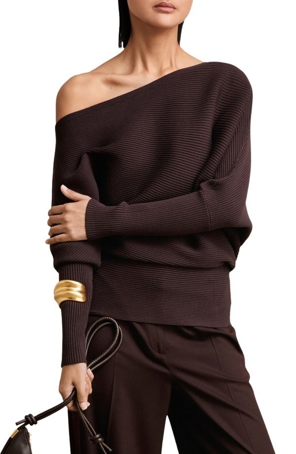 レイス レディース アウター パーカー・スウェット セーター Reiss Lorna Off the Shoulderib Sweater Plum プラム