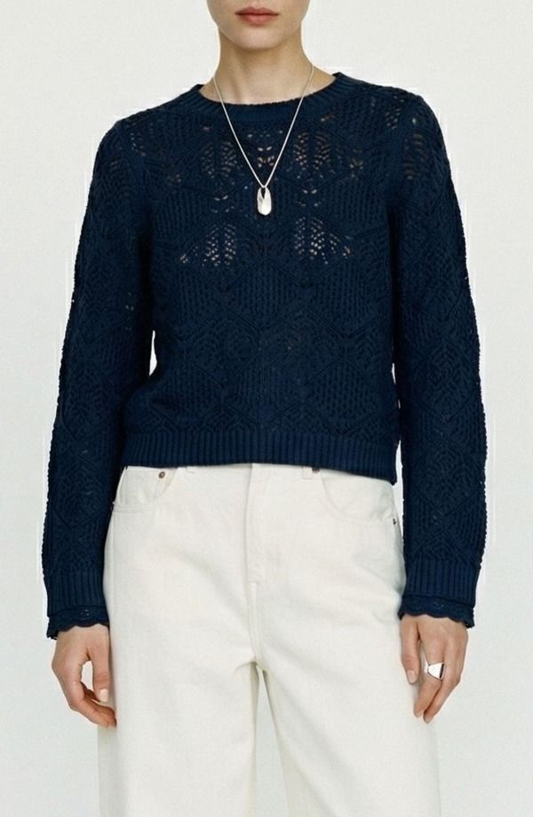 ヴェロモーダ レディース アウター パーカー・スウェット セーター コットン VERO MODA Susana Pointelle Cotton Blend Sweater Navy Blazer ネイビー