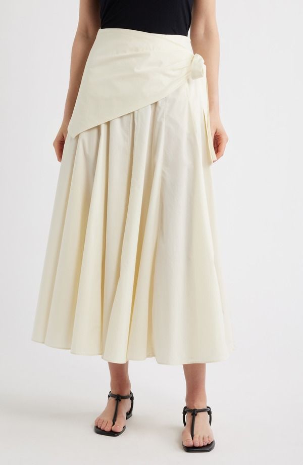 マンゴ レディース ボトムスカート コットン MANGO Falda Milos Faux Wrap Cotton Skirt Off White オフホワイト