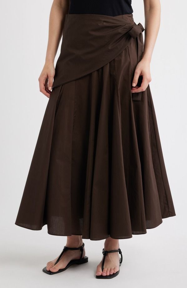マンゴ レディース ボトムスカート コットン MANGO Falda Milos Faux Wrap Cotton Skirt Chocolate チョコレート
