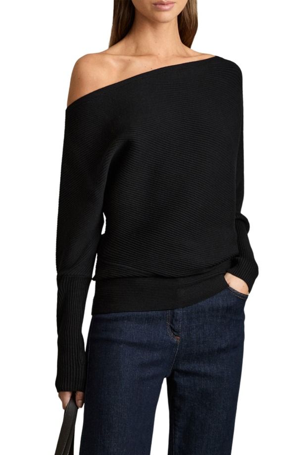 レイス レディース アウター パーカー・スウェット セーター Reiss Lorna Off the Shoulderib Sweater Black ブラック