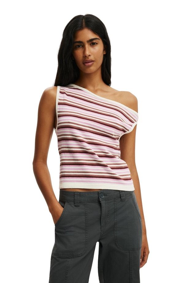 コットンオン レディース アウター パーカー・スウェット ニット Cotton WomensLess Off Shoulder Knit Pink Stripe ピンク