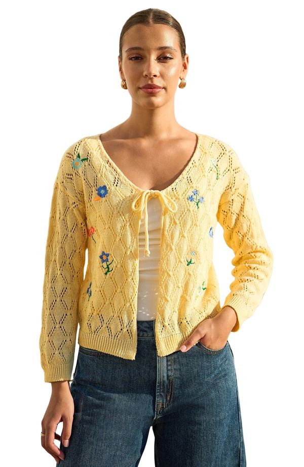 ユミキム レディース アウター パーカー・スウェット カーディガン 刺繍 Yumi Embroidered Pointelle Cardigan Butter Yellow イエロー 26,520円