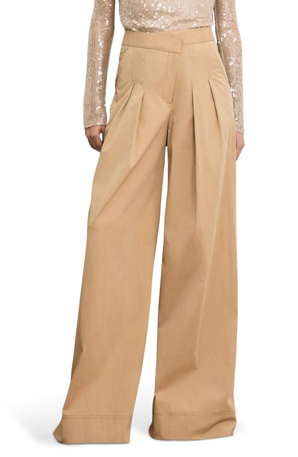 ヴェロニカ ベアード レディース ボトムス レギンス ワイドレッグ プリーツ パンツ Veronica Beard Heron Pleated Wide Leg Pants Khaki カーキ