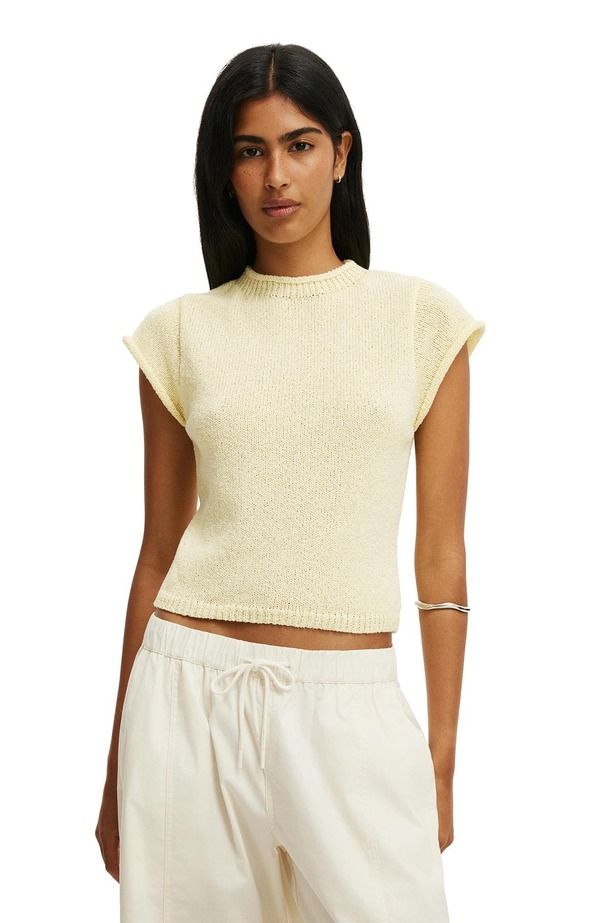 コットンオン レディース アウター パーカー・スウェット ショートパンツ ニット Cotton Womens Textured Shortsleeve Knitop Vanilla Glow