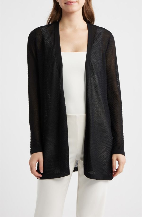 アンクライン レディース アウター パーカー・スウェット シアー カーディガン Anne Klein Texture Stitch Sheer Long Cardiganne Black ブラック