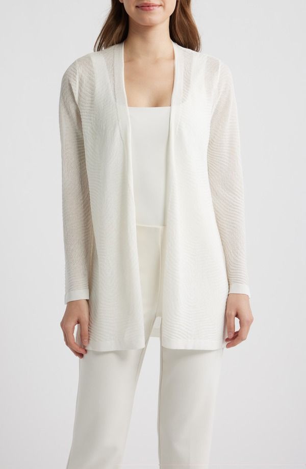 アンクライン レディース アウター パーカー・スウェット シアー カーディガン Anne Klein Texture Stitch Sheer Long Cardigan White Dove ホワイト