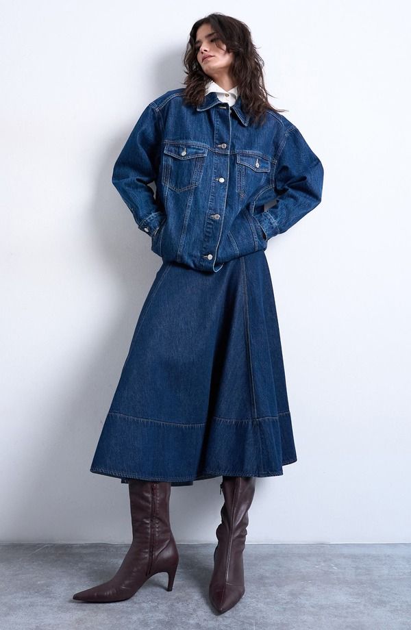 トップショップ レディース ボトムス デニムパンツ スカート Topshop Dropped Waist Denim Skirt Medium Blue ブルー