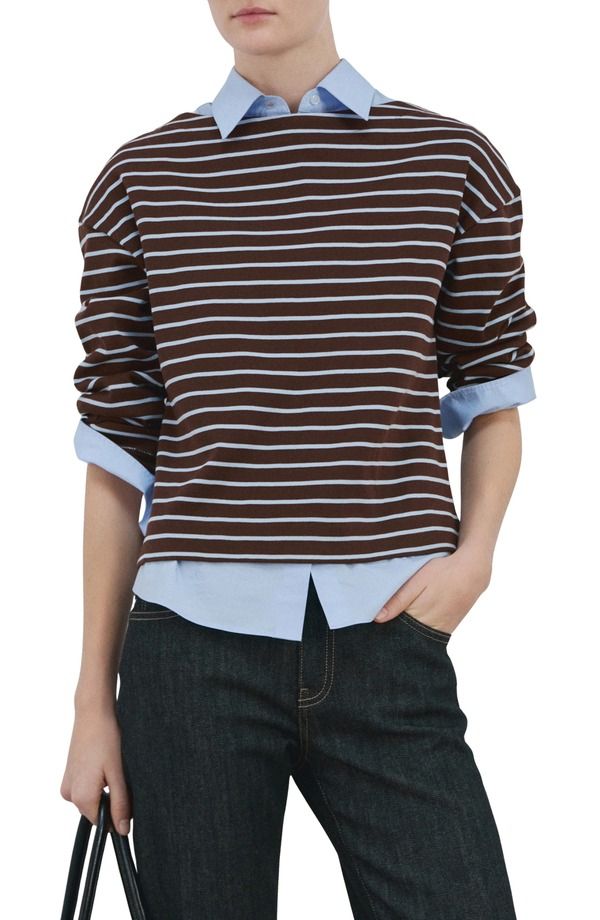 マンゴ レディース アウター パーカー・スウェット シャツ MANGO Stripe Boatneck Sweatshirt Chocolate チョコレート