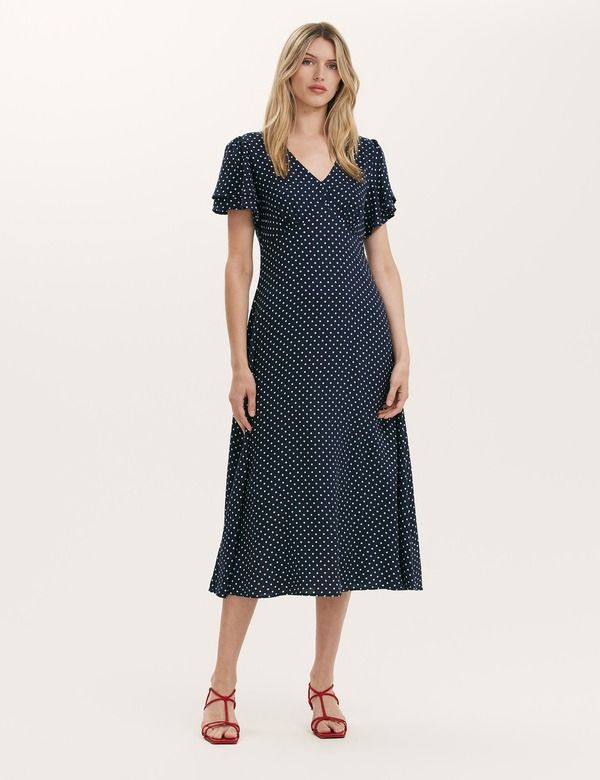 ファイナリー ロンドン レディース トップス ワンピース ドット柄 ドット ミディ Finery London Saskia Polka Dot Midi Tea Dress Navy Spot ネイビー 24,360円